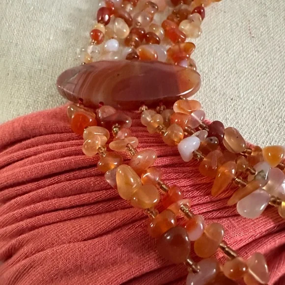 SKY Coral Red Stone Embellished Trim Halter Tank Bohemian - AS IS - Picture 7 of 10